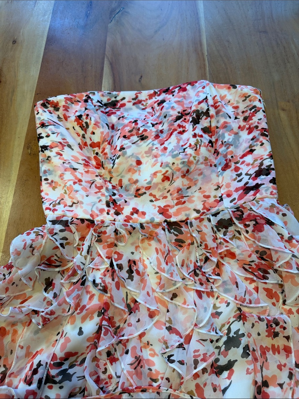 White House Black Market Coquette Strapless Ruffle Floral Mini Dress (EUC) - Picture 9 of 9